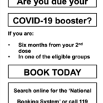 are you due you covid-19 booster vaccine please call 119 to book an appointment