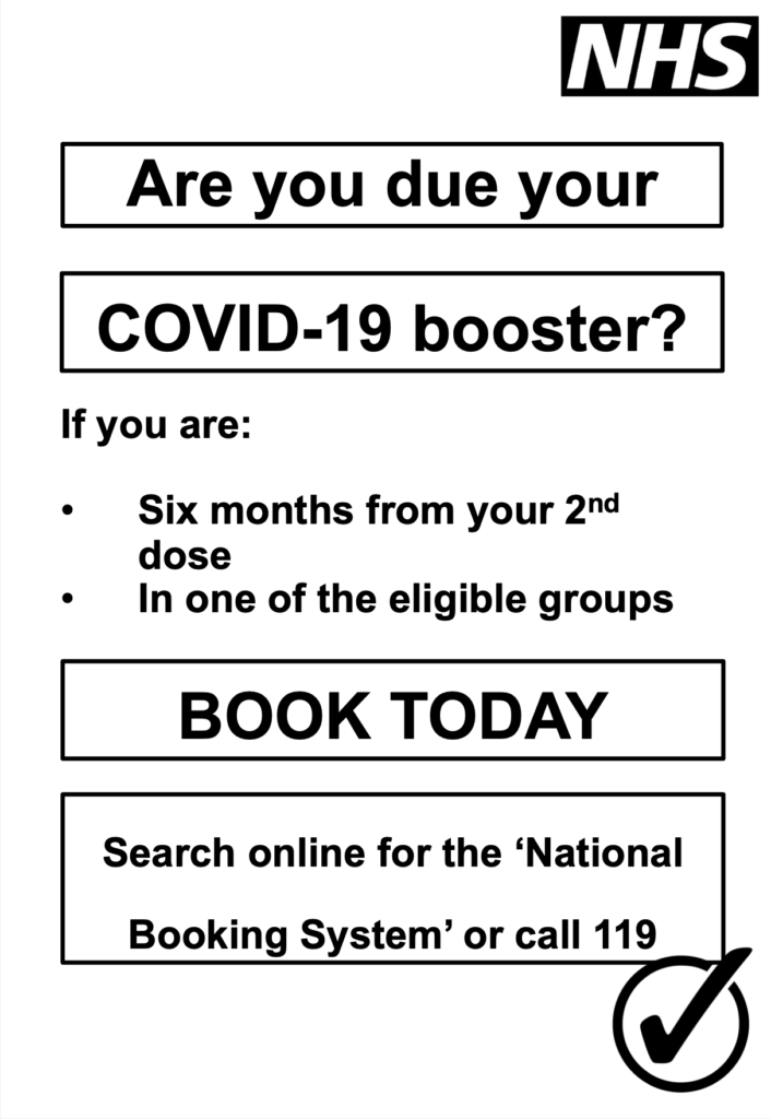 are you due you covid-19 booster vaccine please call 119 to book an appointment